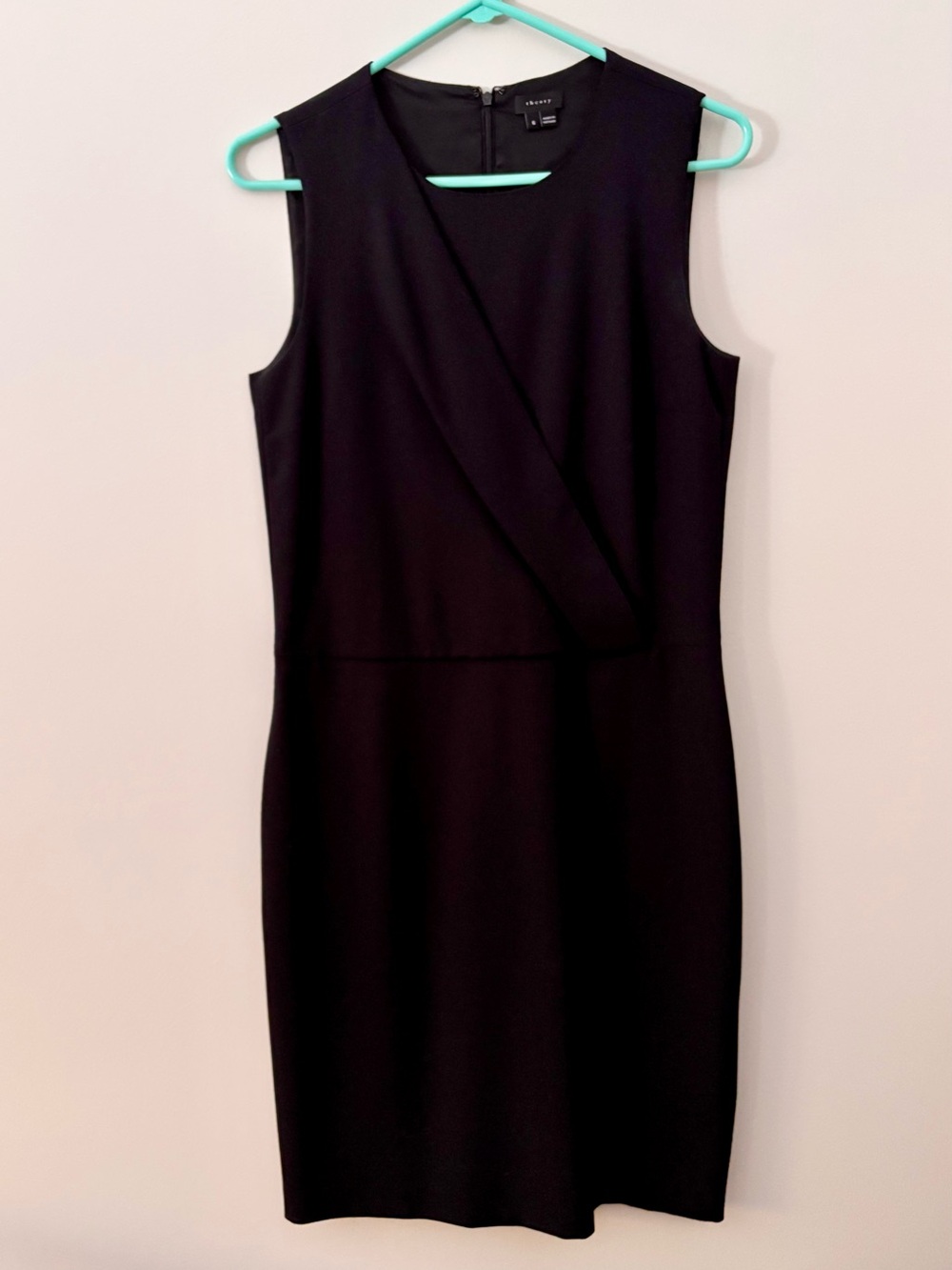 Theory Black Sleeveless Sheath Dress with Faux Crossover Detail